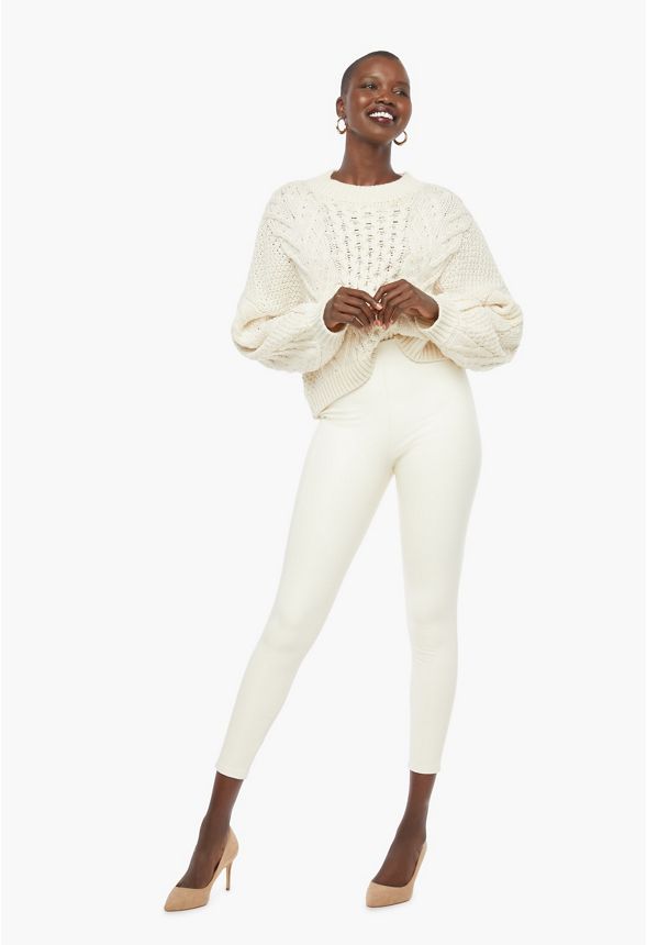 High Rise Faux Leather Leggings in Cream - Get great deals at JustFab