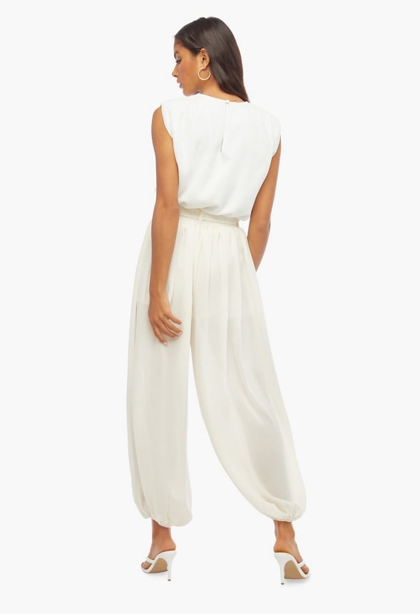 Shirred Chiffon Harem Pants in Cream - Get great deals at