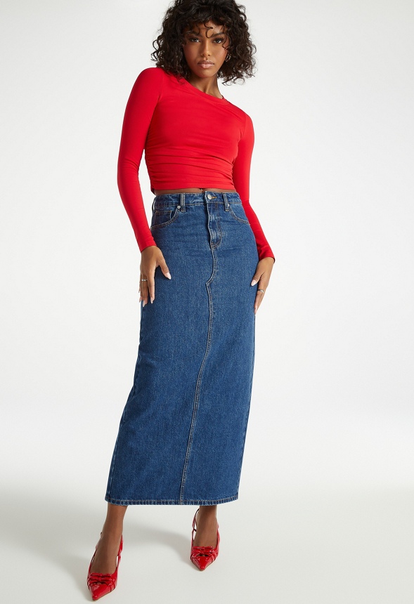 Maxi Denim Skirt in Vibes - Get great deals at JustFab