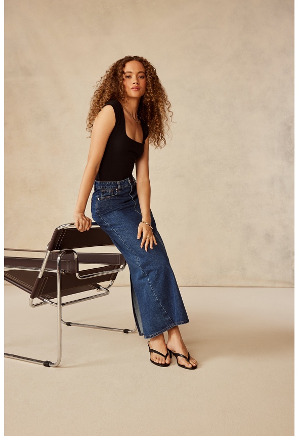 Maxi Denim Skirt in Vibes - Get great deals at JustFab