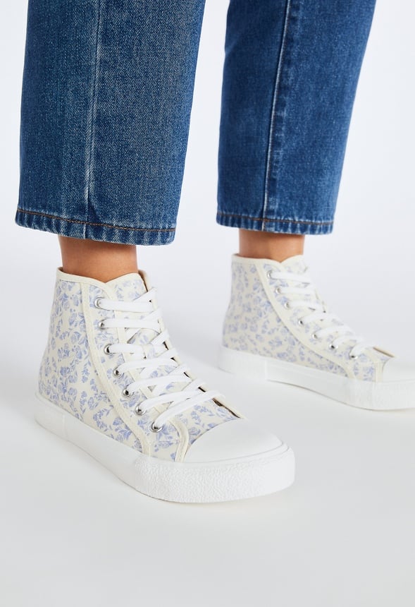 Fallon High Top Sneaker in Blue Birch White Floral Get great deals at JustFab