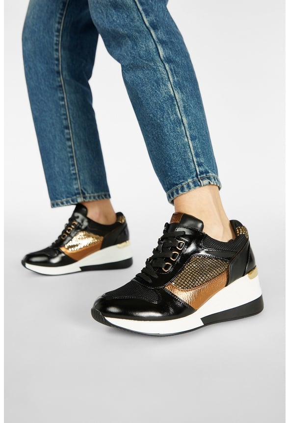 Trinity Wedge Sneaker in Black Multi - Get great deals at JustFab