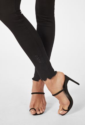 Boots Skinny Jeans With Strappy Heels High-Waisted Skinny Jeans With Frayed  Hem