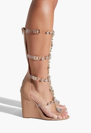 Yulanda Jeweled Gladiator Wedge in Beige - Get great deals at JustFab