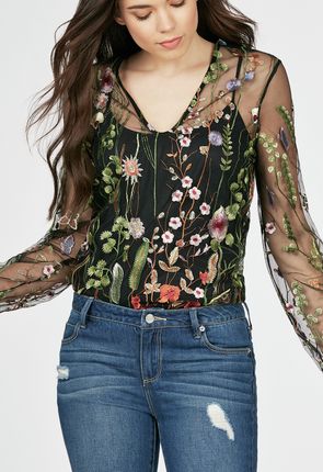Sheer Floral Embroidered Top