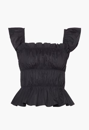 Ruffle Poplin Top in Black - Get great deals at JustFab