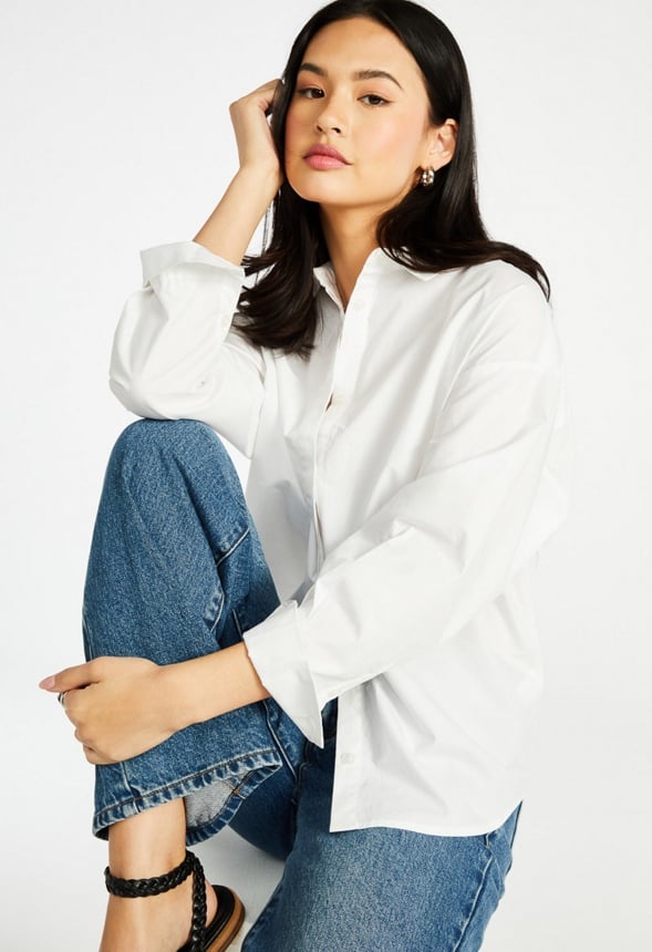 Button Down Tunic Blouse Clothing in Button Down Tunic Blouse - Get great  deals at JustFab