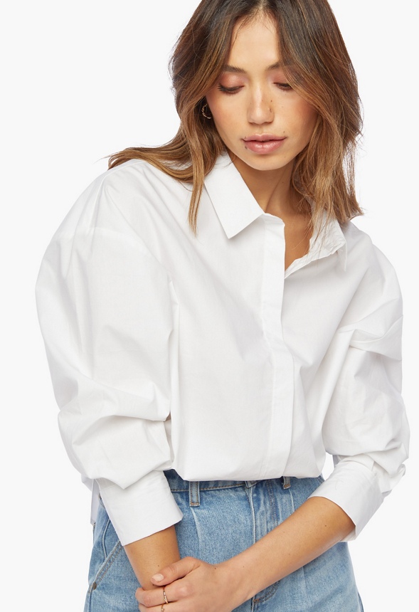 Oversized Poplin Shirt in White - Get great deals at JustFab