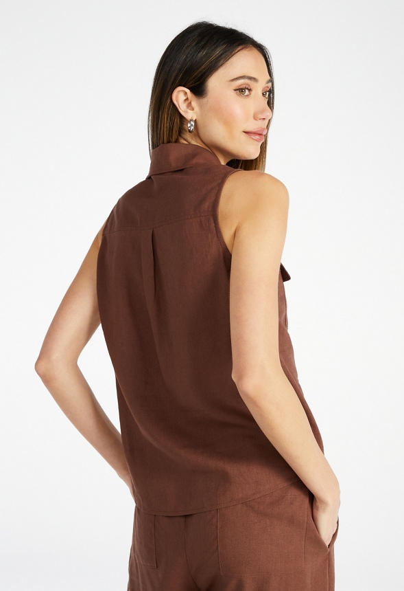 Sleeveless Linen Utility Shirt in Chocolate Lab - Get great