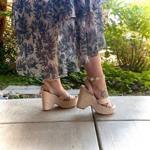 Nia Clear Raffia Wedge Heels